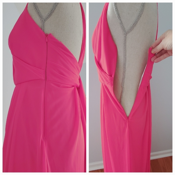 David's Bridal Guava Bridesmaid Prom Long Sheath Halter Dress Size 4 - Picture 3 of 11